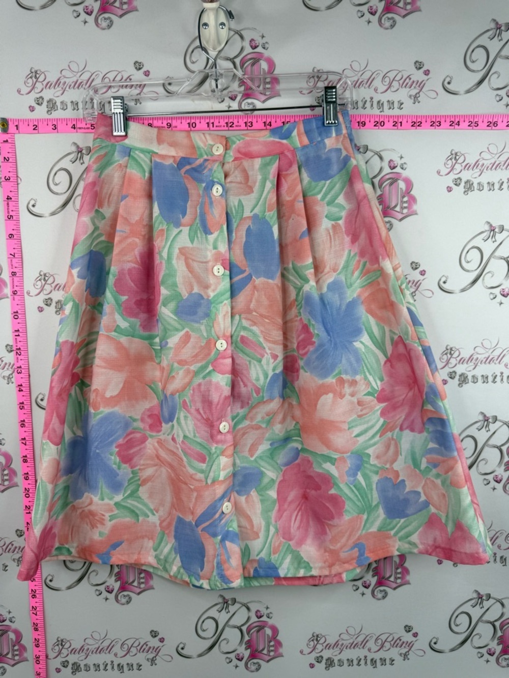 Bay club skirt vintage Button-Front Floral Circle Skirt in Pink, Blue & Peach